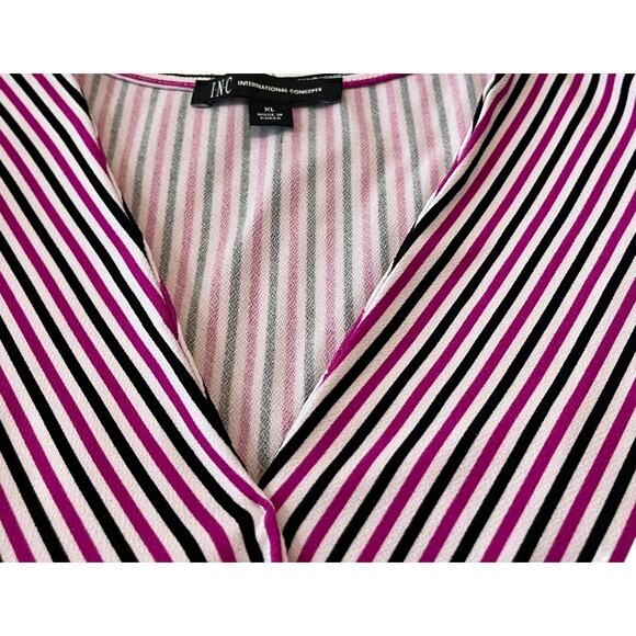 I.N.C CAP SLEEVE PULL-OVER V-NECK BLOUSE, WOMENNS,  L, PINK WHITE BLACK STRIPES - Picture 3 of 11